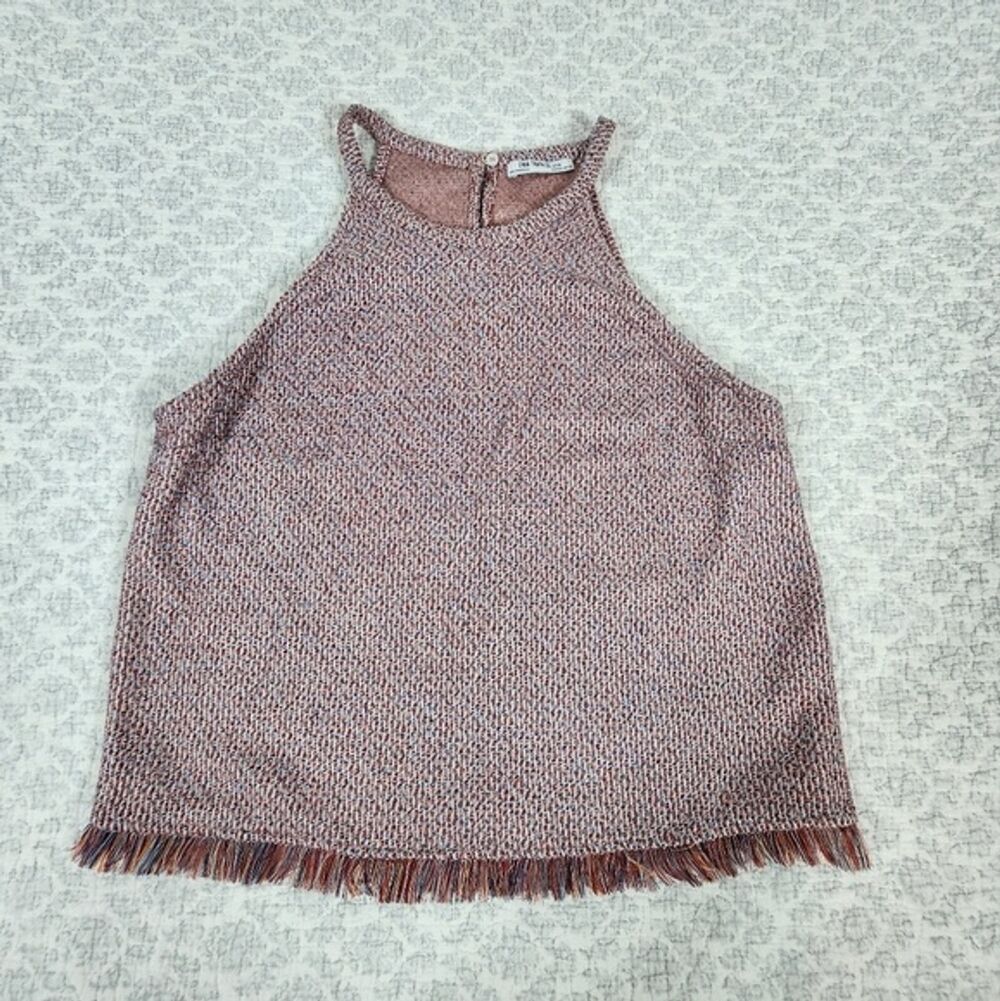 Zara Trafaluc Tweed Fringed Halter Neck Top Size Small
